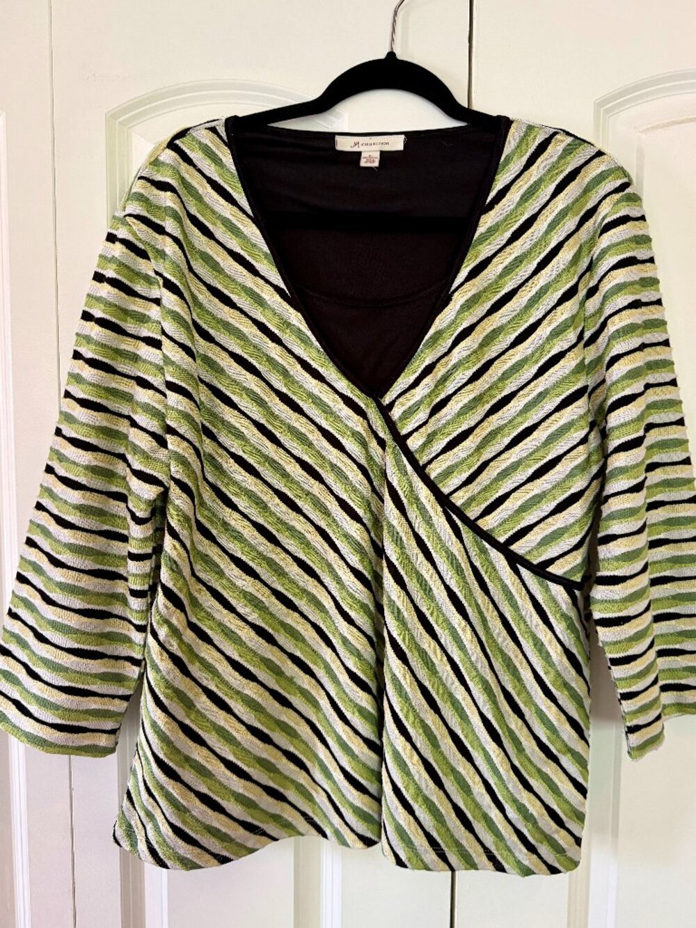JM Collection | Striped Wrap-Style Top | Size XL